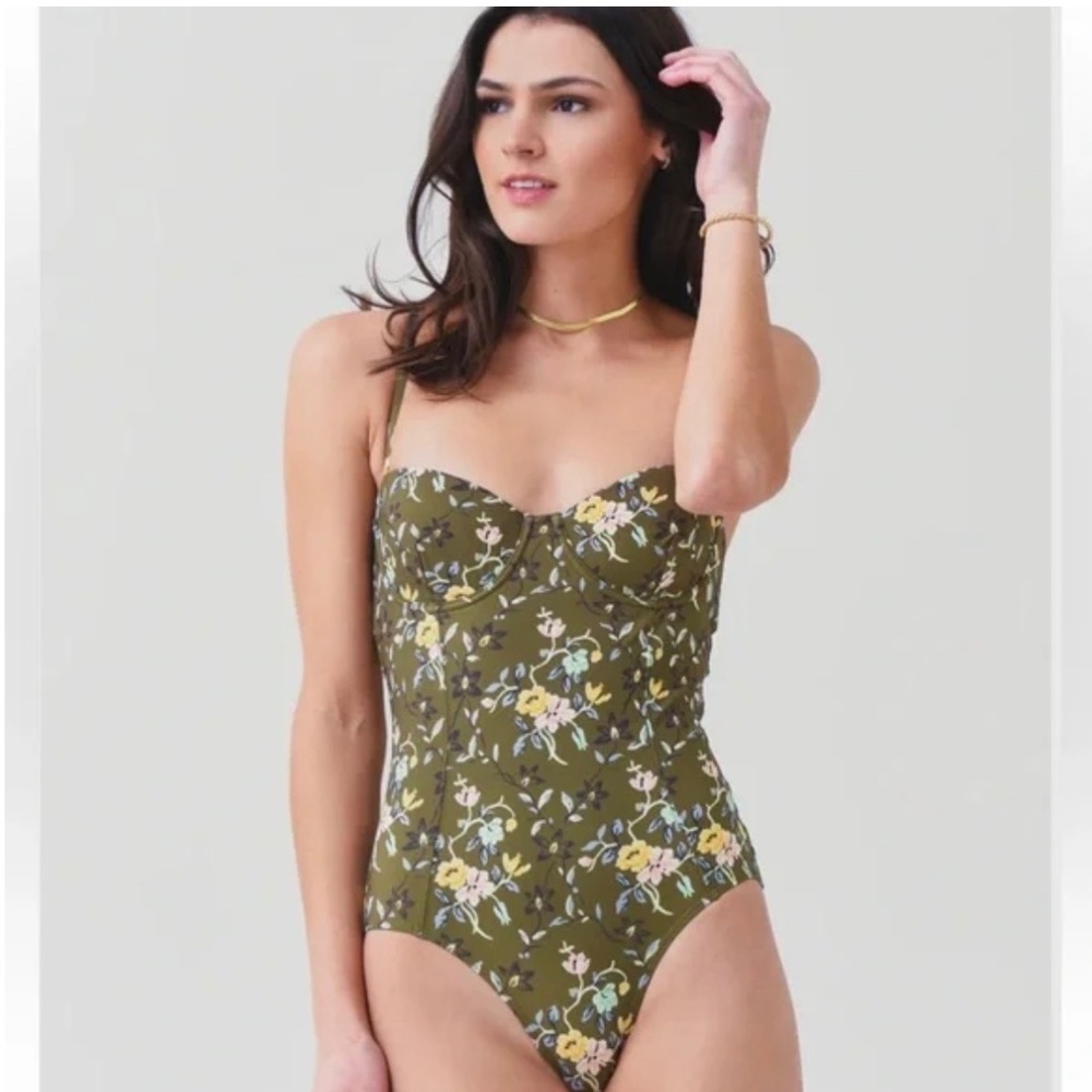 Tory Burch Olive Green Floral One-Piece Swimsuit
